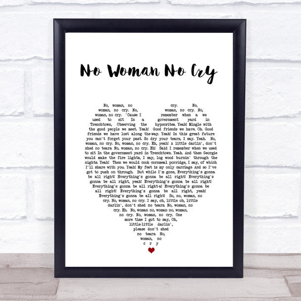 No Woman No Cry Bob Marley Heart Quote Song Lyric Print