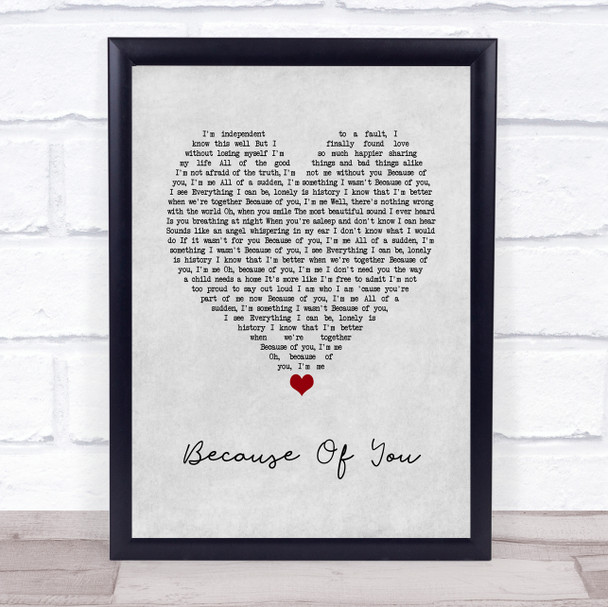 Shania Twain Because Of You Grey Heart Song Lyric Print