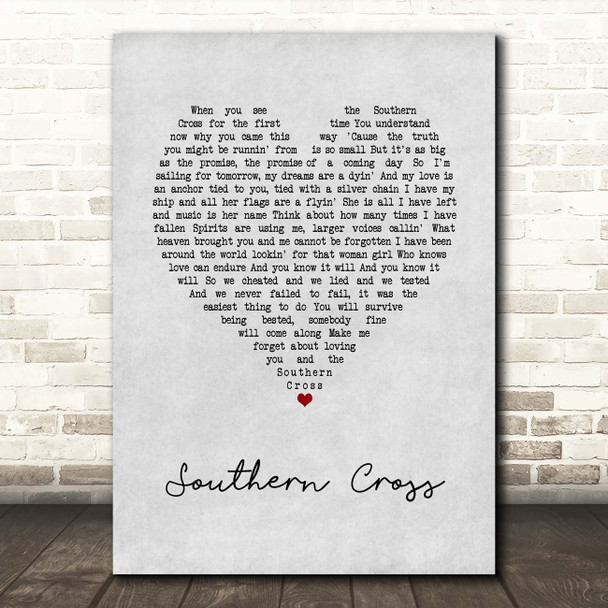 Crosby, Stills & Nash Southern Cross Grey Heart Song Lyric Print