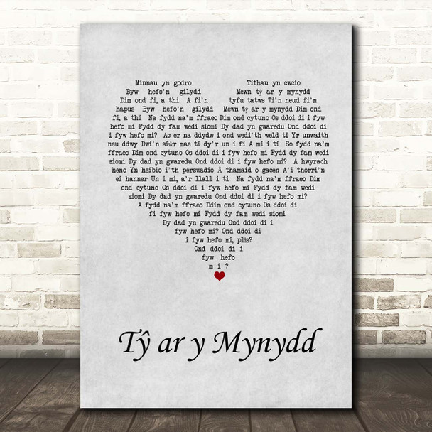 Maharishi T? ar y Mynydd Grey Heart Song Lyric Print