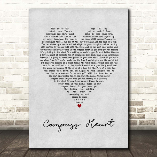 Toby Johnson Compass Heart Grey Heart Song Lyric Print