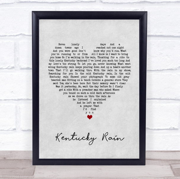 Elvis Presley Kentucky Rain Grey Heart Song Lyric Print