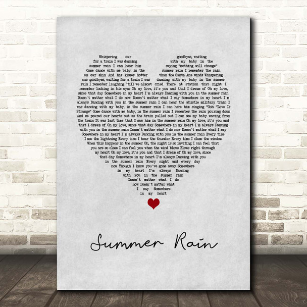 Belinda Carlisle Summer Rain Grey Heart Song Lyric Print
