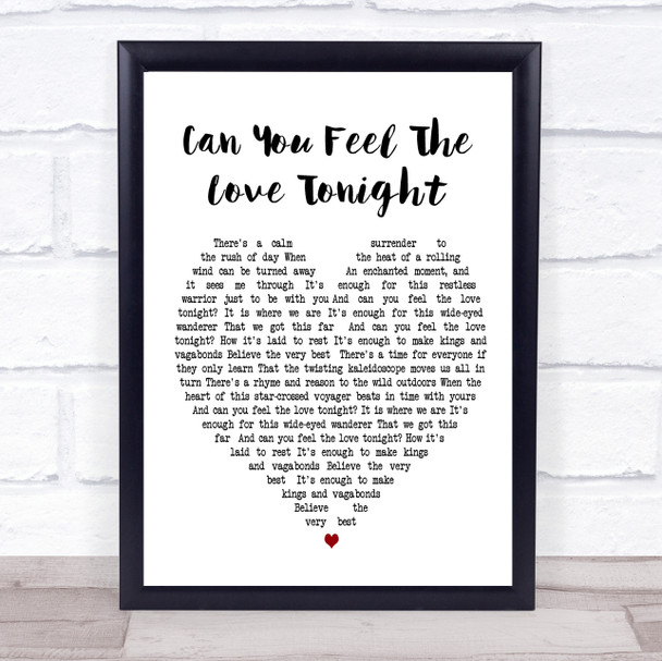 Can You Feel The Love Tonight Elton John Heart Song Lyric Quote Print