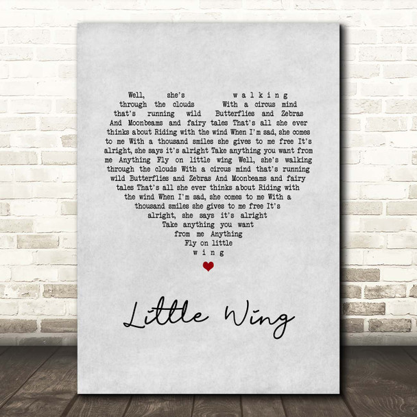 Jimi Hendrix Little Wing Grey Heart Song Lyric Print