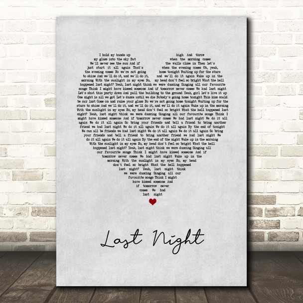 The Vamps Last Night Grey Heart Song Lyric Print