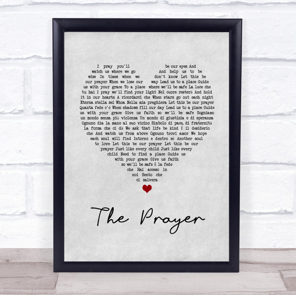 Andrea Bocelli & Celine Dion The Prayer Grey Heart Song Lyric Print