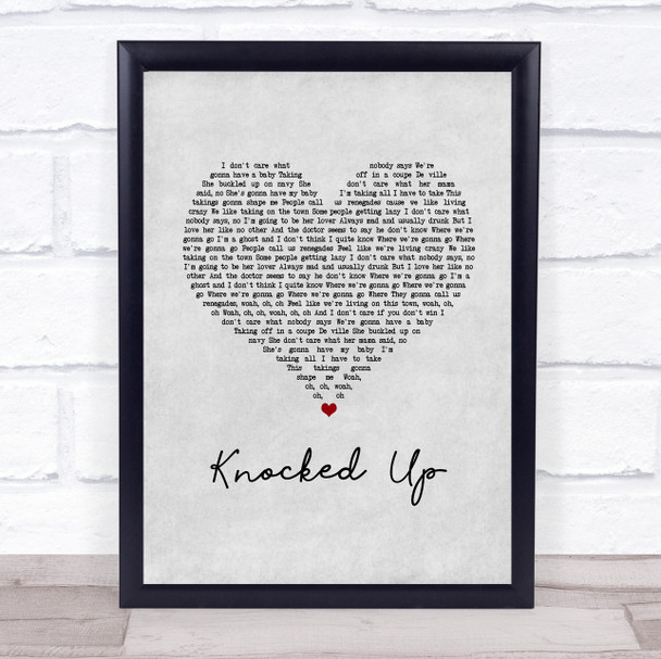 Kings Of Leon Knocked Up Grey Heart Song Lyric Print