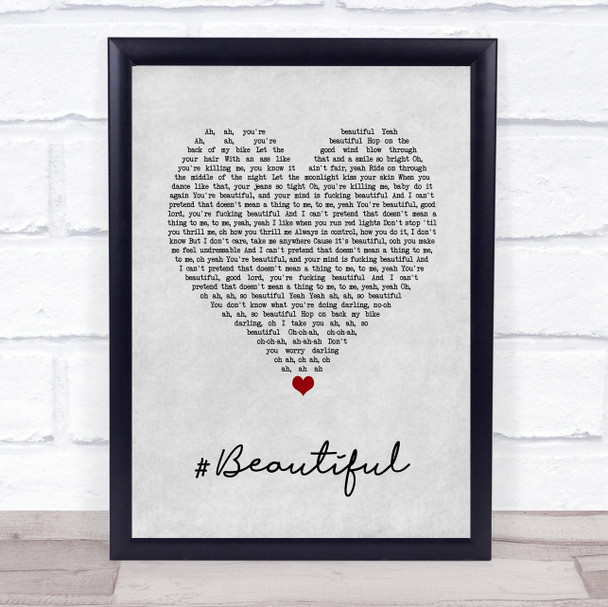 Mariah Carey #Beautiful Grey Heart Song Lyric Print