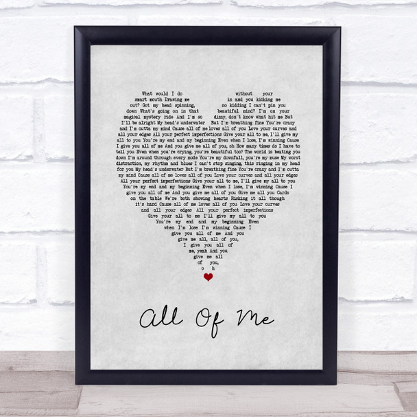 Jah Cure All Of Me Grey Heart Song Lyric Print