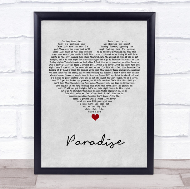 Bazzi Paradise Grey Heart Song Lyric Print