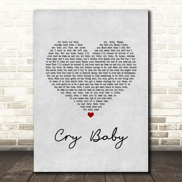 Janis Joplin Cry Baby Grey Heart Song Lyric Print