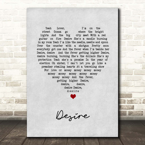 U2 Desire Grey Heart Song Lyric Print