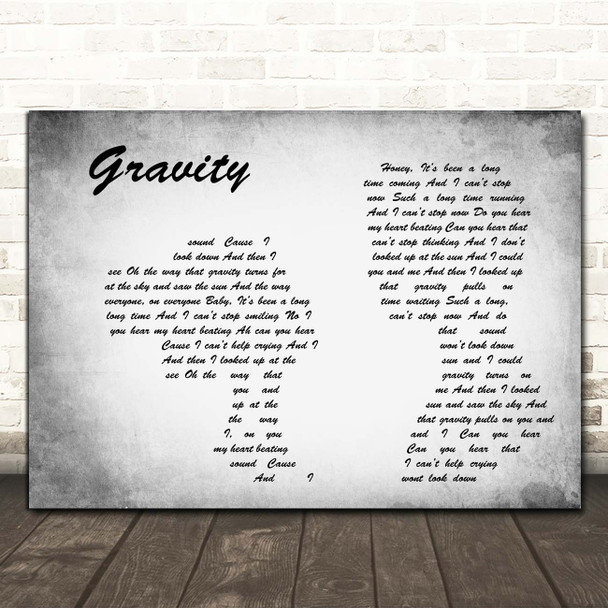 Embrace Gravity Man Lady Couple Grey Song Lyric Print