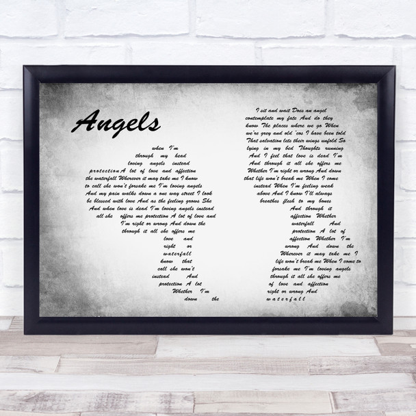 Robbie Williams Angels Man Lady Couple Grey Song Lyric Print