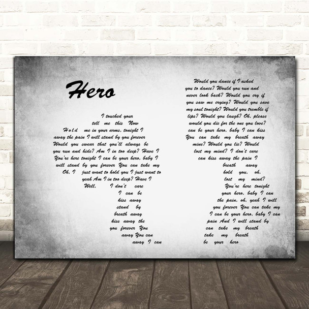 Enrique Iglesias Hero Man Lady Couple Grey Song Lyric Print