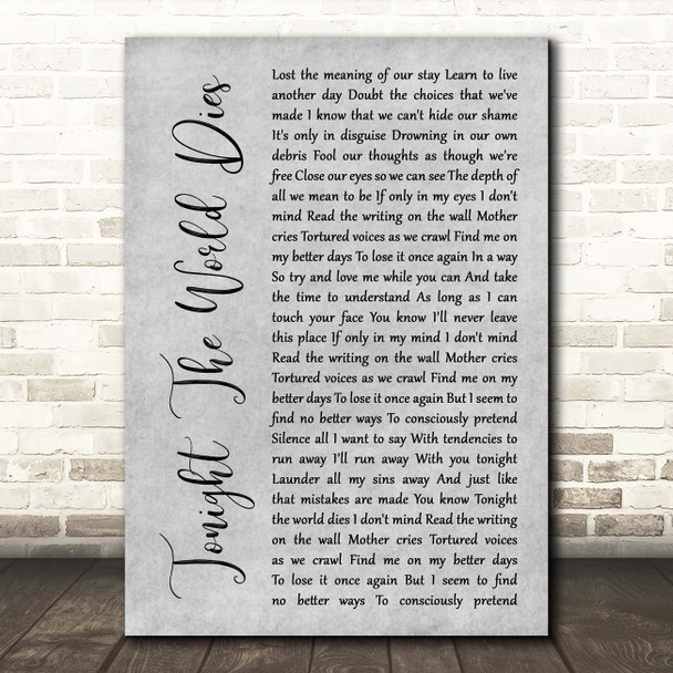 Avenged Sevenfold Tonight The World Dies Grey Rustic Script Song Lyric Print