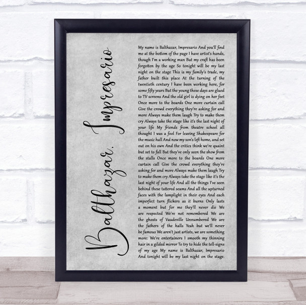 Frank Turner Balthazar, Impresario Grey Rustic Script Song Lyric Print