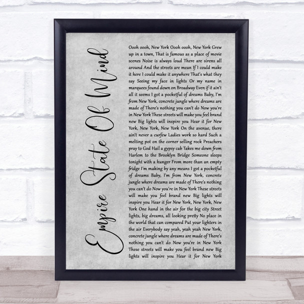 Alicia Keys Empire State Of Mind Grey Rustic Script Song Lyric Print