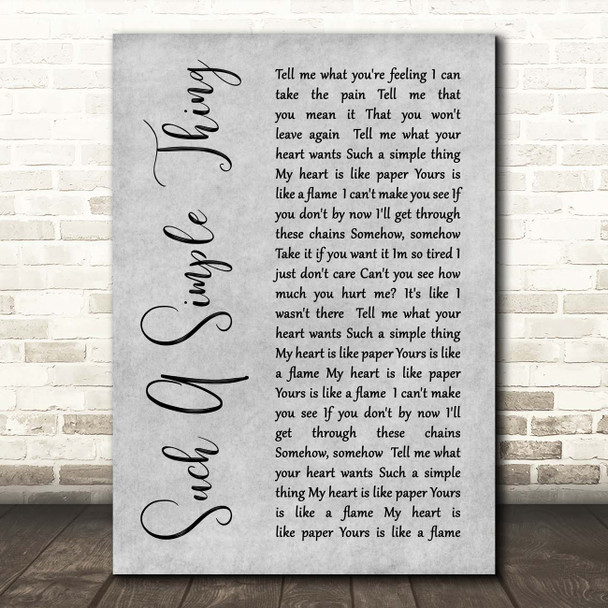 Ray LaMontagne Such A Simple Thing Grey Rustic Script Song Lyric Print