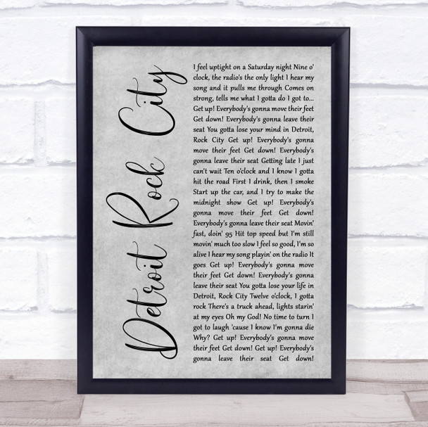 Kiss Detroit Rock City Grey Rustic Script Song Lyric Print