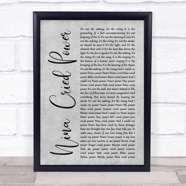 Hozier feat. Mavis Staples Nina Cried Power Grey Rustic Script Song Lyric Print