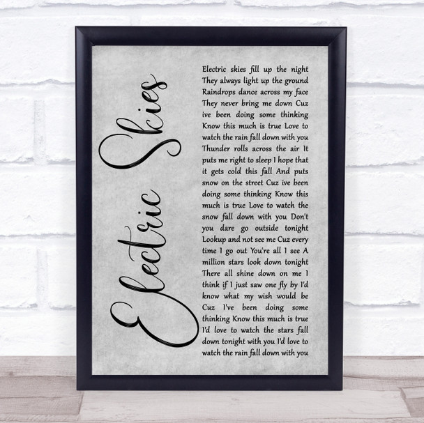 Josh Abbott Band Electric Skies Grey Rustic Script Song Lyric Print