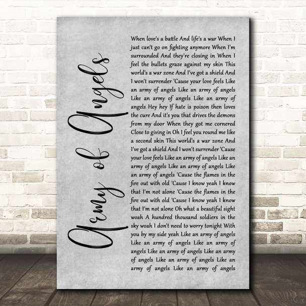 The Script Army of Angels Grey Rustic Script Song Lyric Print