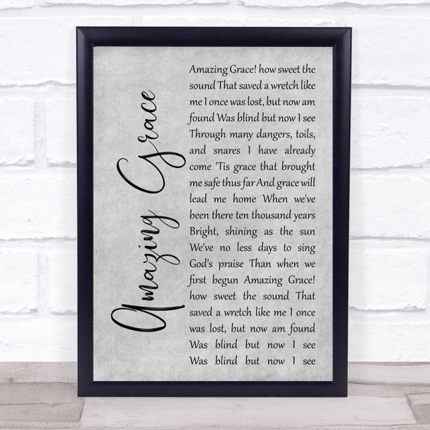 Hymn Amazing Grace Grey Rustic Script Song Lyric Print