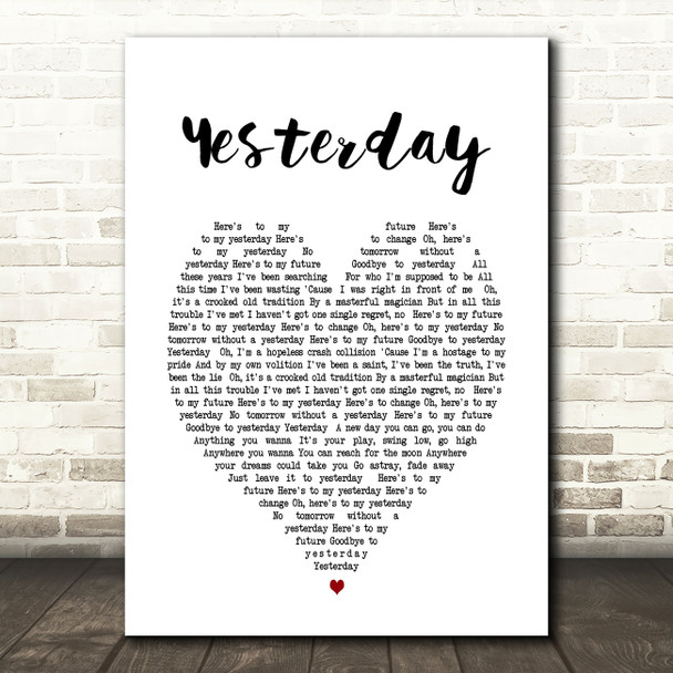 Yesterday Imagine Dragons Heart Song Lyric Quote Print