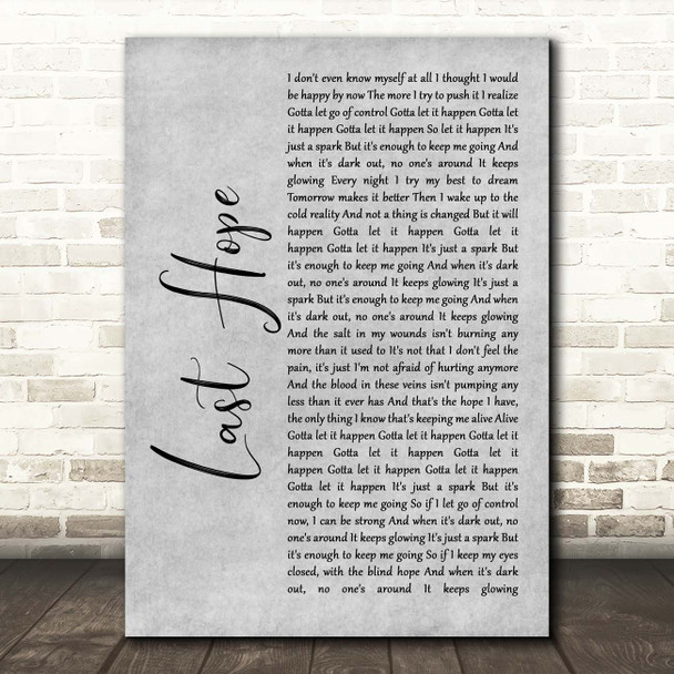 Paramore Last Hope Grey Rustic Script Song Lyric Print