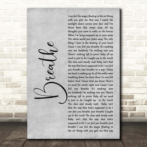 Faith Hill Breathe Grey Rustic Script Song Lyric Print