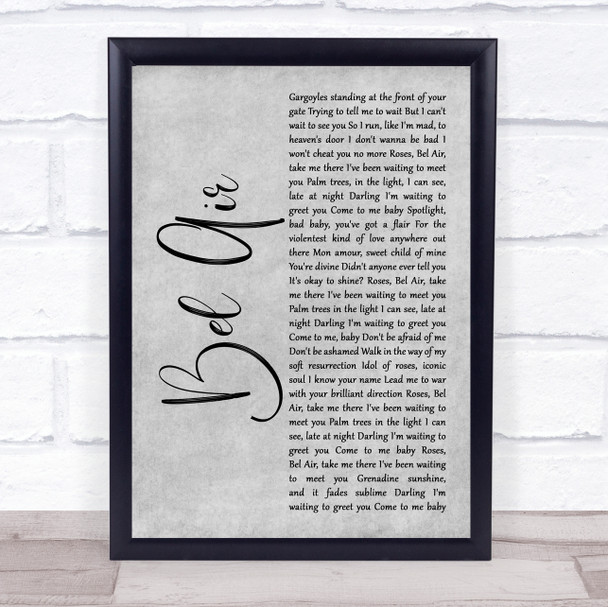 Lana Del Rey Bel Air Grey Rustic Script Song Lyric Print