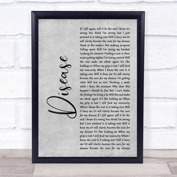 Beartooth Disease Grey Rustic Script Song Lyric Print