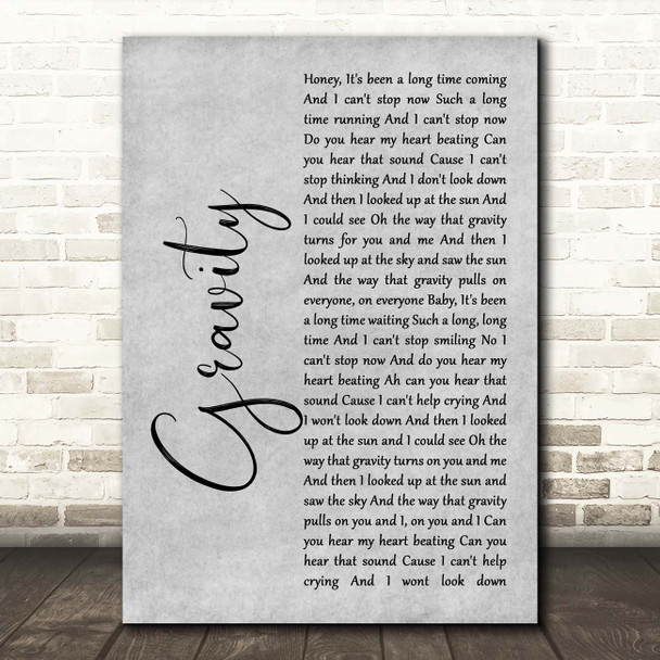 Embrace Gravity Grey Rustic Script Song Lyric Print