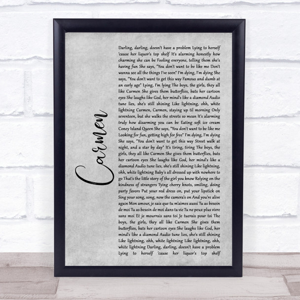 Lana Del Rey Carmen Grey Rustic Script Song Lyric Print