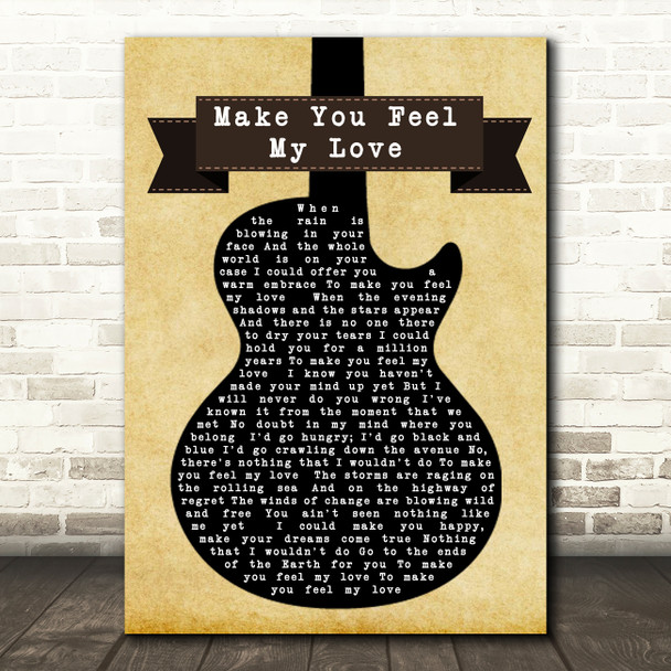 Adele Make You Feel My Love Black Guitar Song Lyric Quote Print