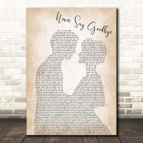 Bon Jovi Never Say Goodbye Man Lady Bride Groom Wedding Song Lyric Print