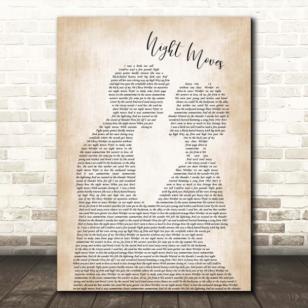 Bob Seger Night Moves Man Lady Bride Groom Wedding Song Lyric Print