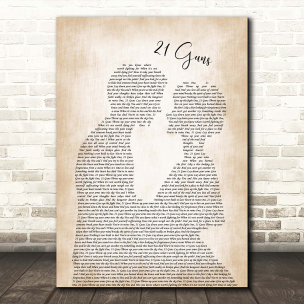 Green Day 21 Guns Man Lady Bride Groom Wedding Song Lyric Print