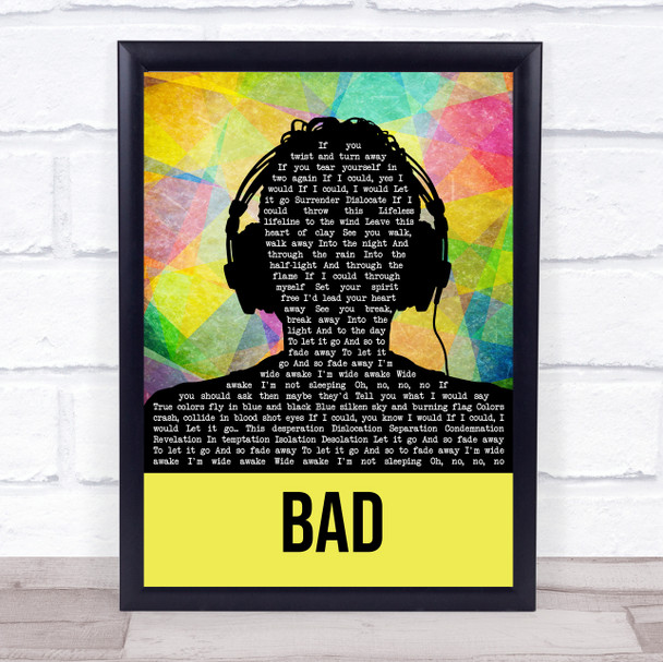 U2 Bad Multicolour Man Headphones Song Lyric Print