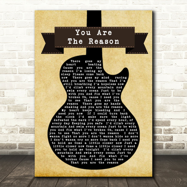 Calum Scott You Are The Reason Black Guitar Song Lyric Quote Print