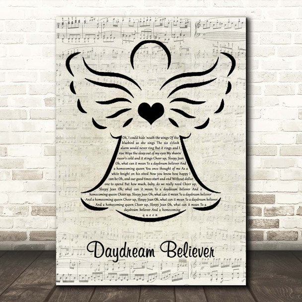 The Monkees Daydream Believer Music Script Angel Song Lyric Print