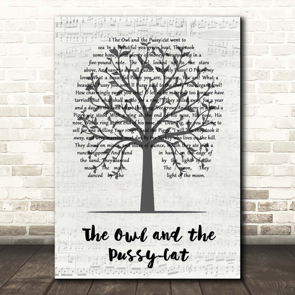 The Owl and the Pussy-Cat Music Script Tree Song Lyric Print