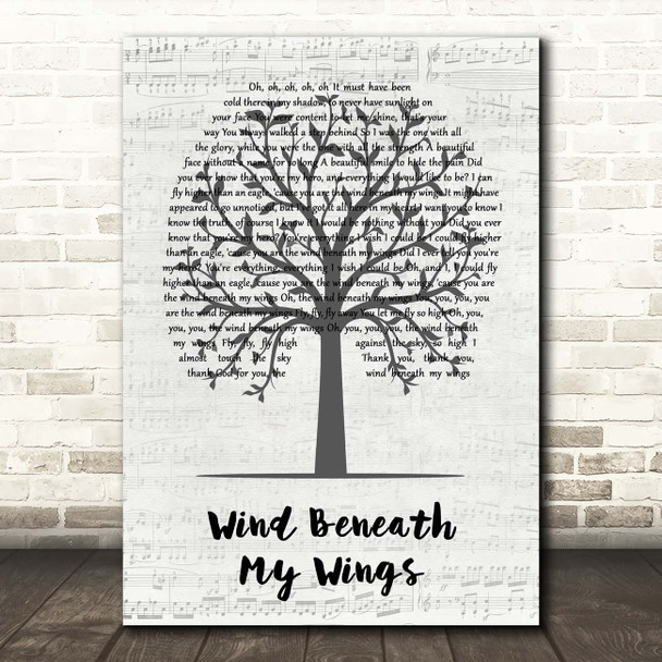 Bette Midler Wind Beneath My Wings Music Script Tree Song Lyric Print