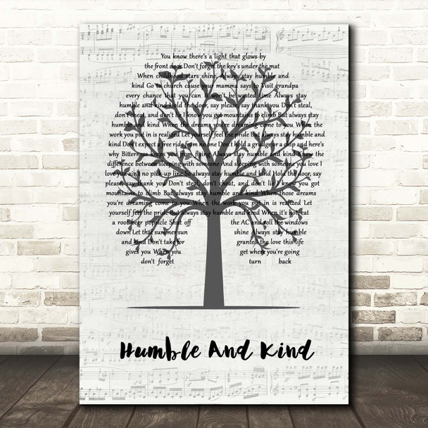 Tim McGraw Humble And Kind Music Script Tree Song Lyric Print