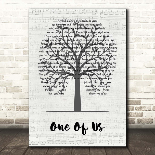 Liam Gallagher One Of Us Music Script Tree Song Lyric Print