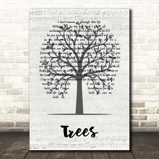 Lovehammers Trees Music Script Tree Song Lyric Print