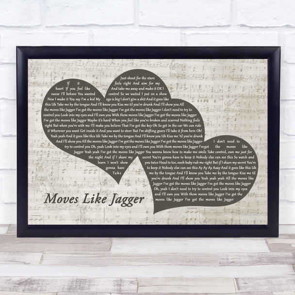 Maroon 5 Moves Like Jagger Landscape Music Script Two Hearts Song Lyric Print