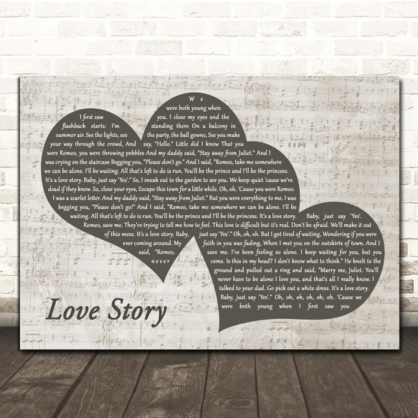 Taylor Swift Love Story Landscape Music Script Two Hearts Song Lyric Print